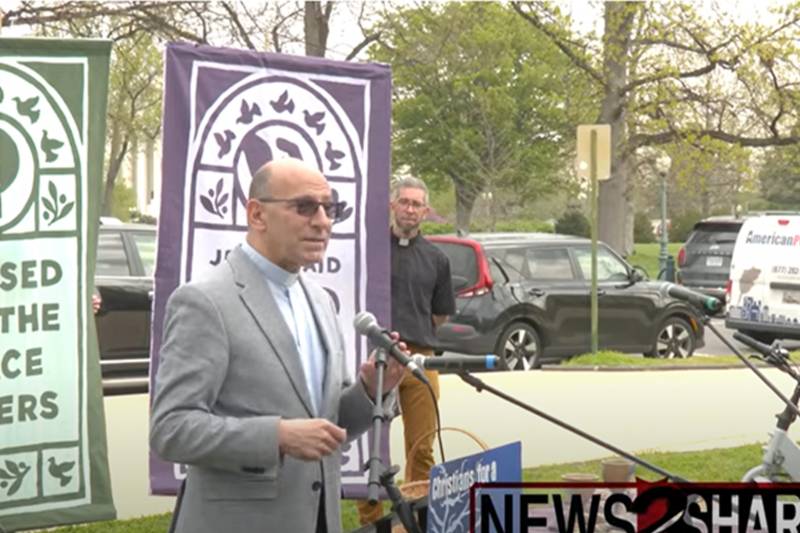 Palestinian Christian Rev. Prof. Dr. Mitri Raheb speaks outside United States Capitol